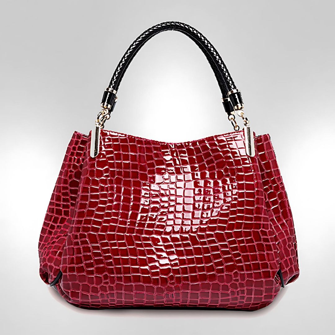 Sac à main en crocodile Lusso Milano de Danoir Paris, cuir sophistiqué avec détails élégants, vue de face.
