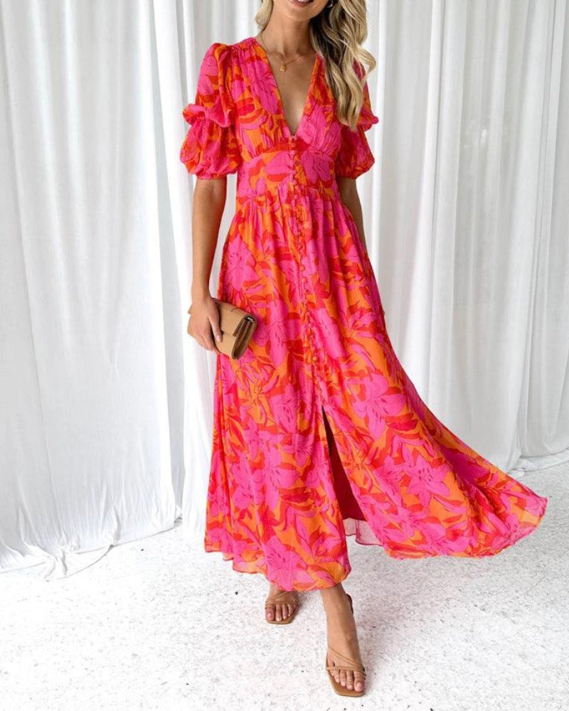 Derana - Robe longue rouge rose