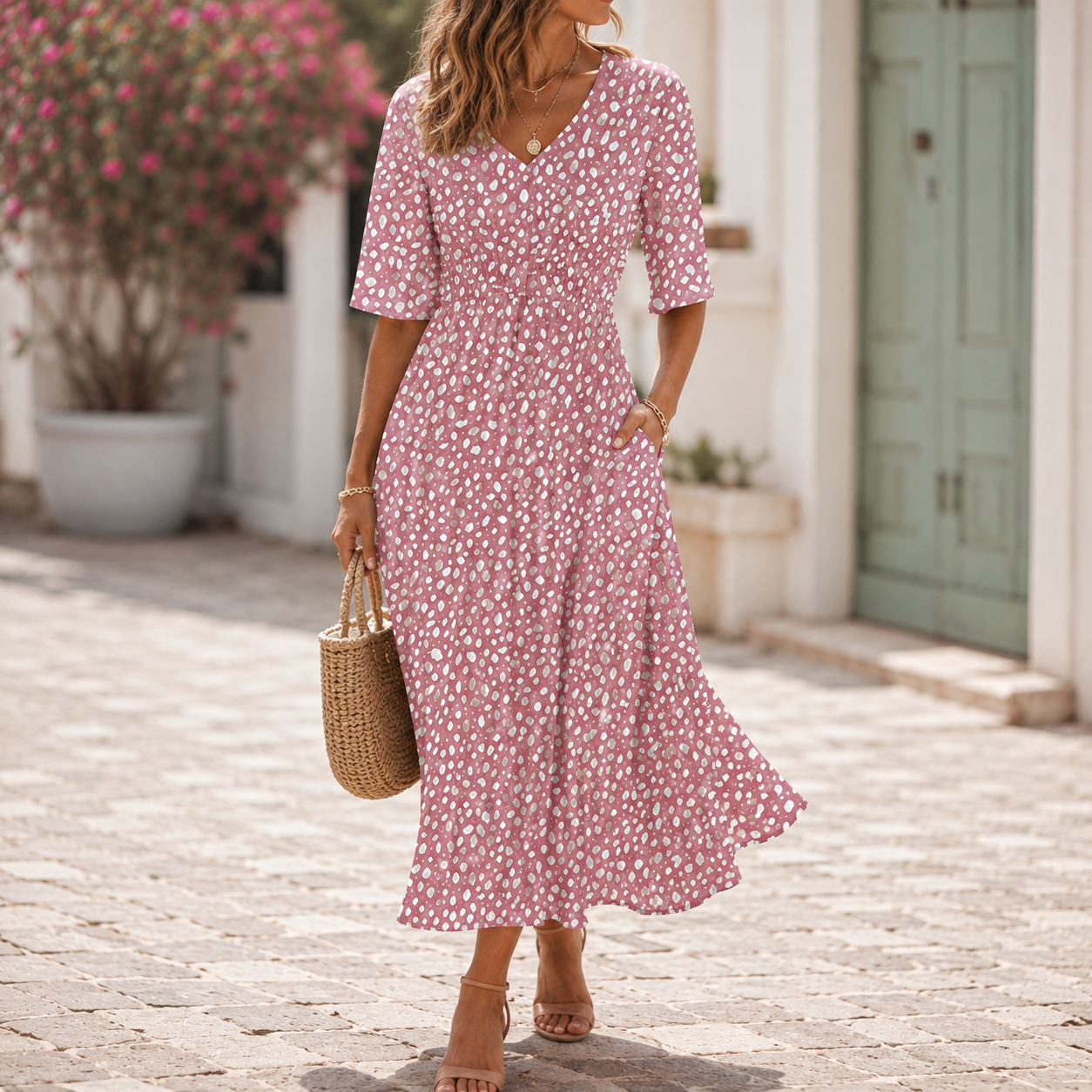 Francesca | Robe midi élégante à effet ventre plat