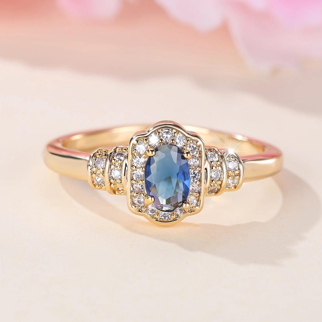 Bague auréole en cristal de saphir héritage