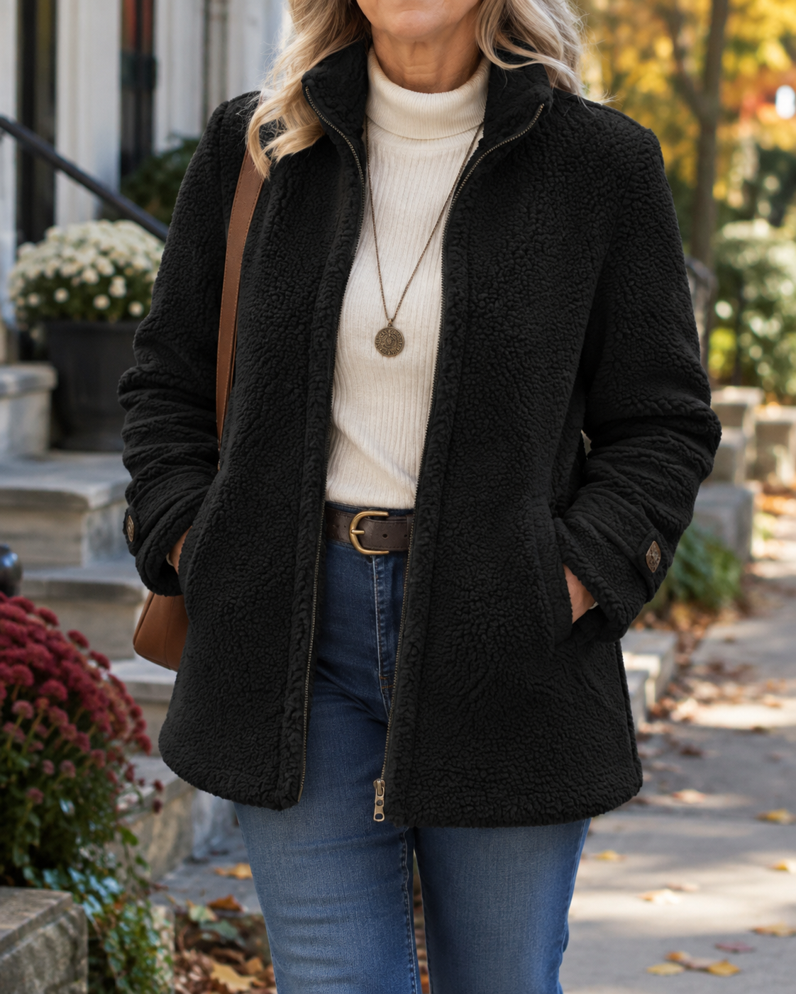 Veste Rebecca Danoir Paris confortable à col montant en tissu doux, couleur neutre, vue de face sur fond blanc.