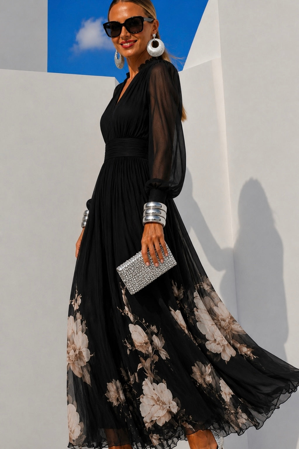 Robe Nadia en chiffon imprimé, 3 imprimés, tailles (34-48)