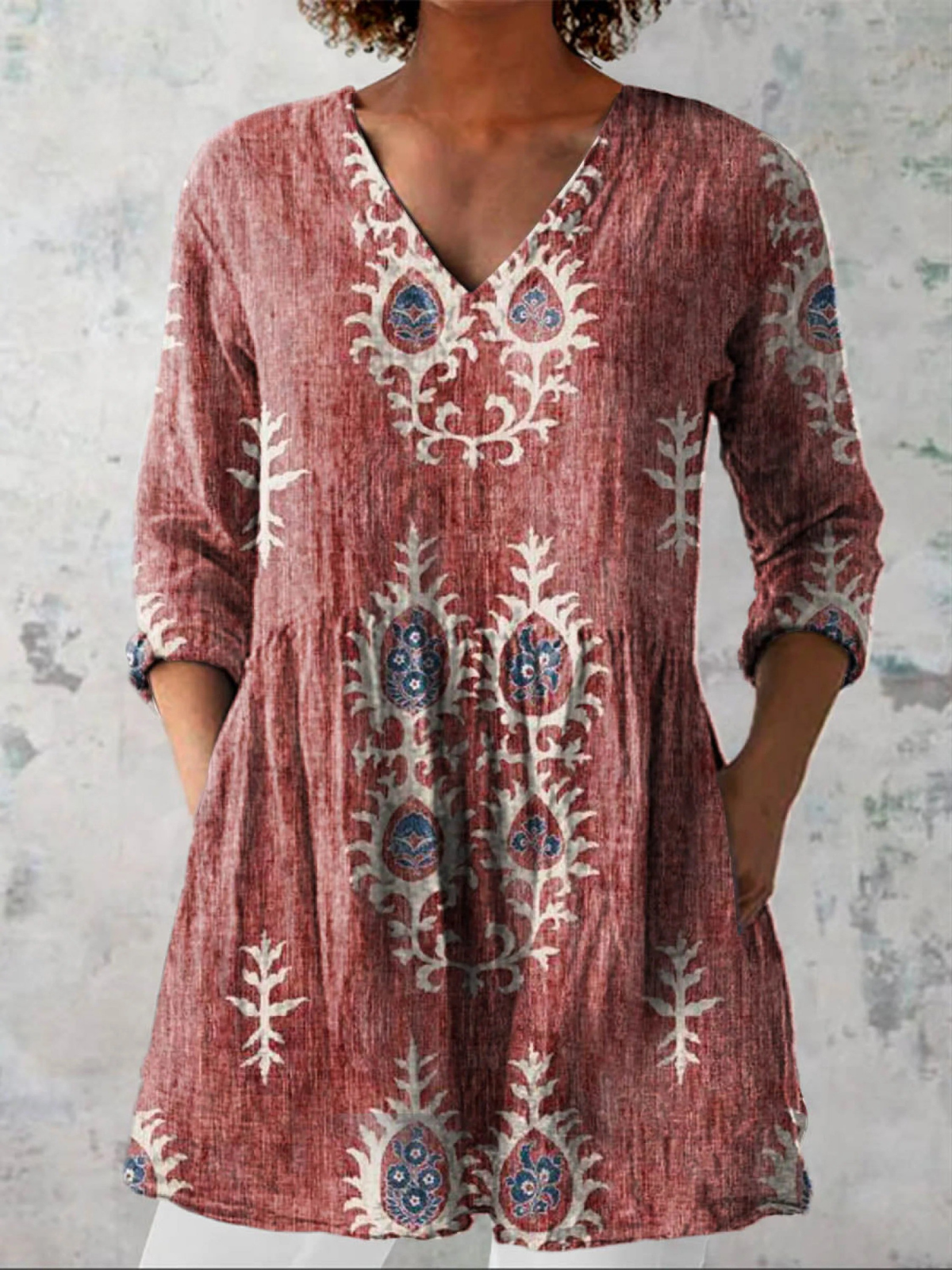 Elise | Longue blouse avec col en V