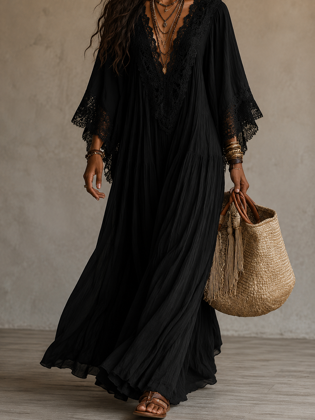 Celeste | Robe longue en chiffon ivoire et dentelle