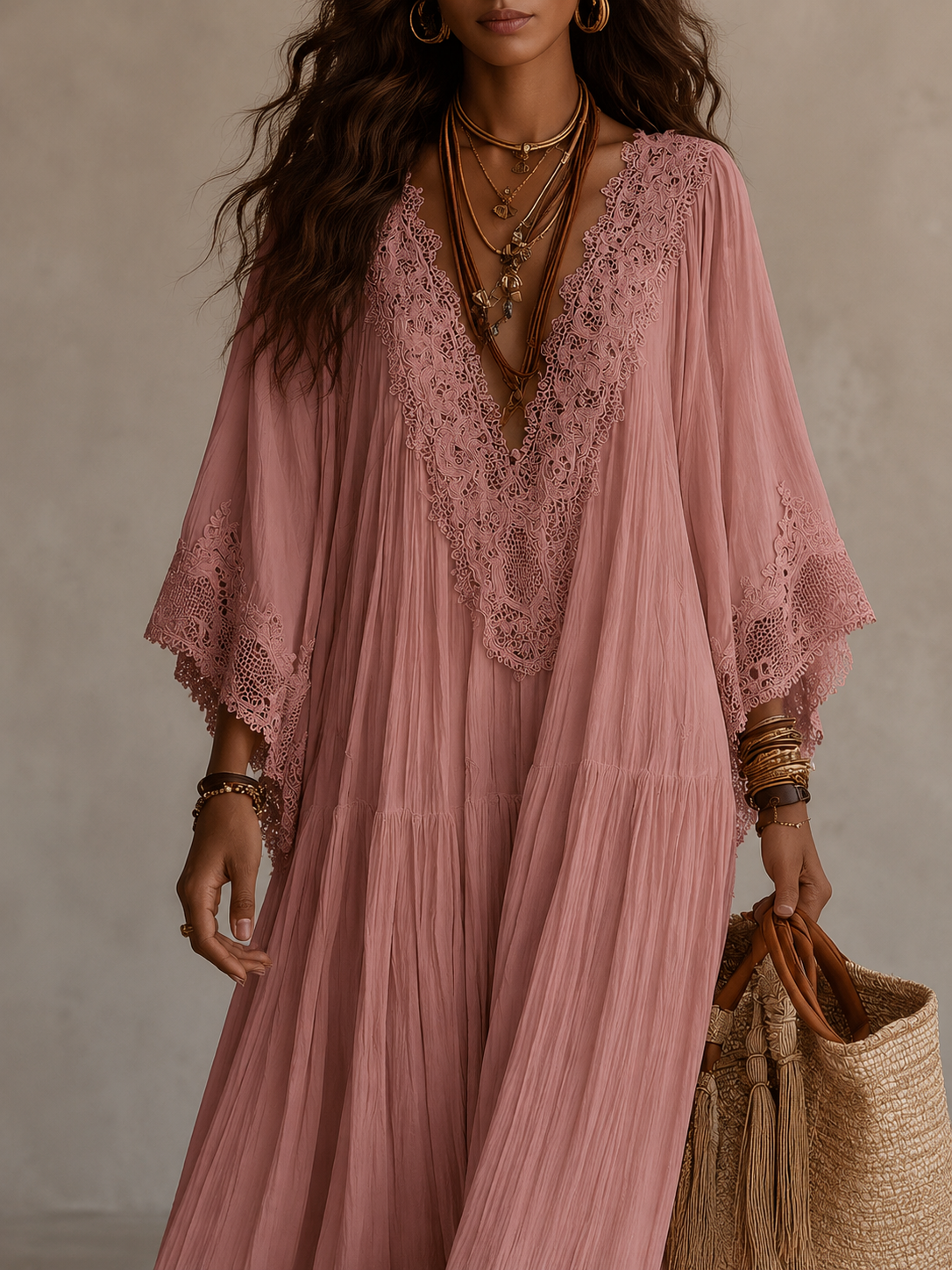 Celeste | Robe longue en chiffon ivoire et dentelle