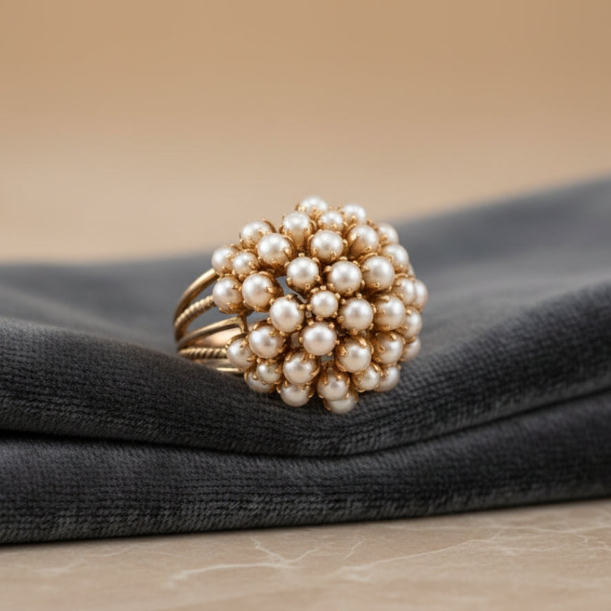 Bague classique incrustée de nacre en or