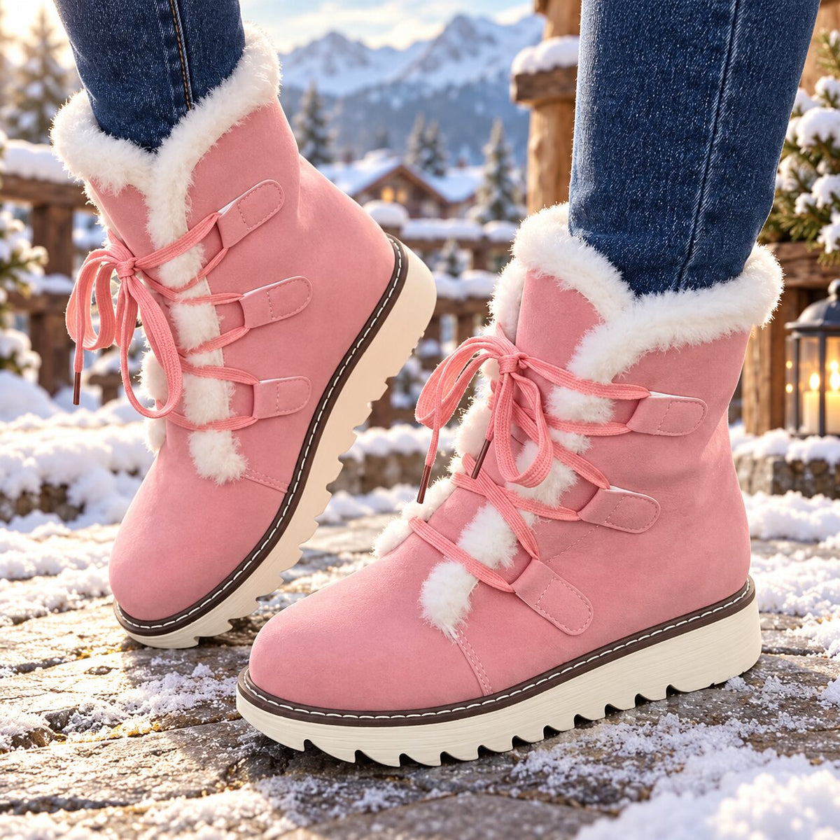 Bottes d'hiver imperméables et antidérapantes Maiken™ de Danoir Paris avec doublure douce, en cuir noir, vues de côté.