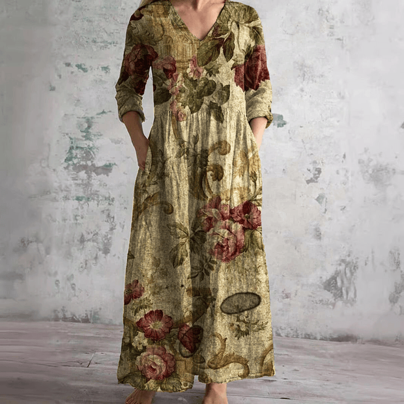 Robe d'été florale Rachel™ de Danoir Paris, tissu léger et motif coloré, portée sur mannequin avec manches courtes.