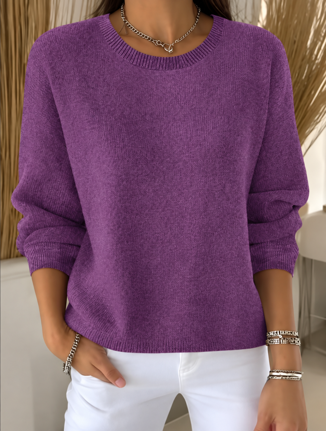 Pull en maille violet Danoir Paris, modèle Faylena, coupe décontractée élégante