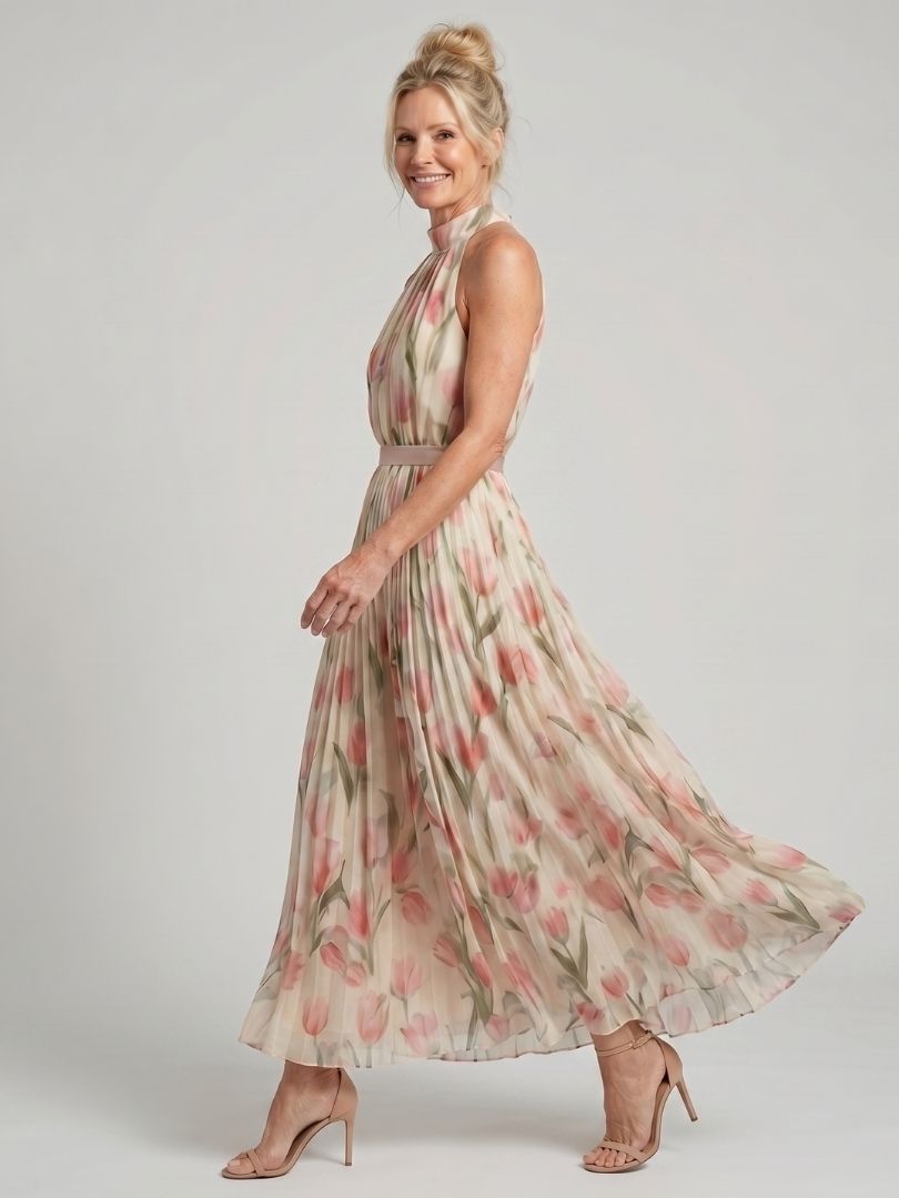 Aurelle | Robe midi fleurie à col montant