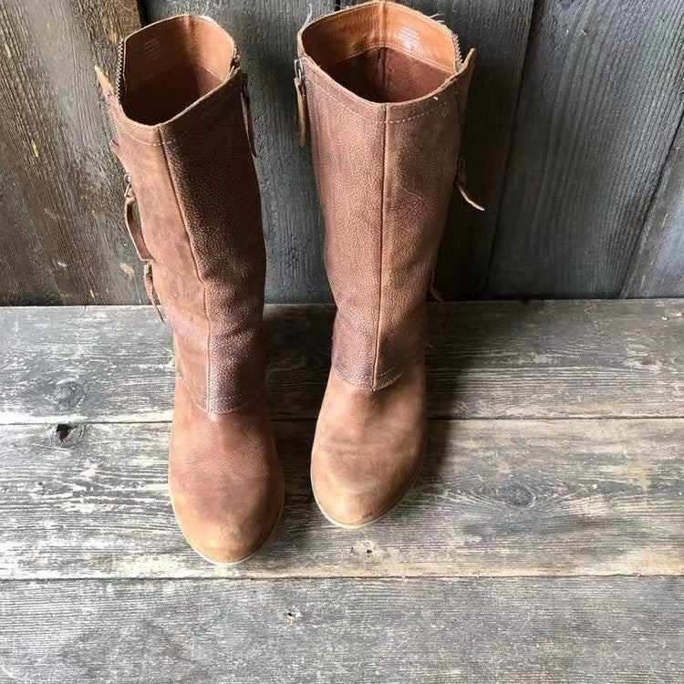 Bottes en cuir d'automne Danoir Paris Amparo, chaussures élégantes pour femme, avec détails en cuir brun foncé.