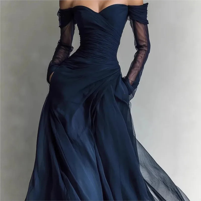 Éléonore | Robe Longue Épaules Dénudées à Inserts en Mesh
