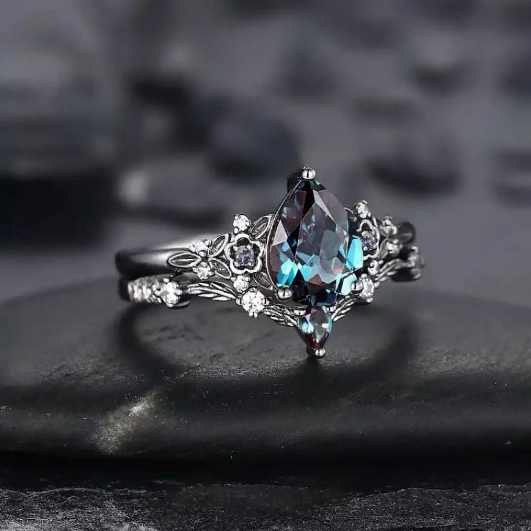 Ensemble de bagues Gun Black Saphir Zirconia