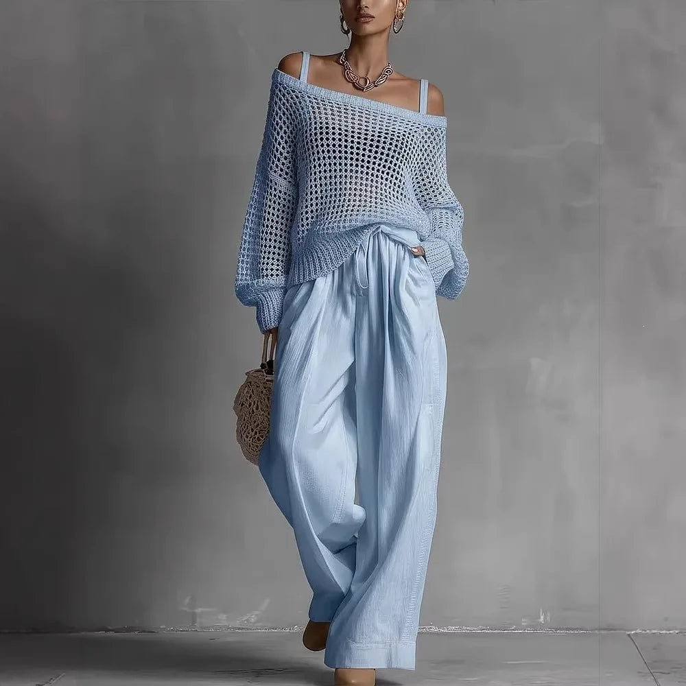 Ensemble élégant en deux pièces Claribel™ de Danoir Paris, vêtement sophistiqué avec détails raffinés, porté sur mannequin.