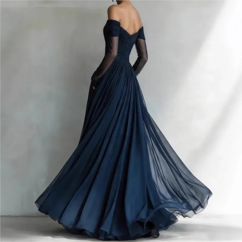 Éléonore | Robe Longue Épaules Dénudées à Inserts en Mesh