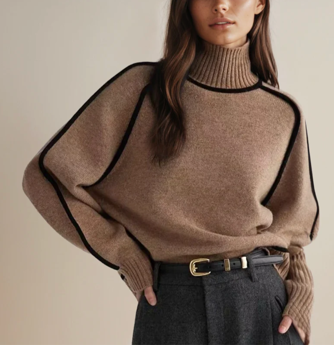 Pull roulé Céline par Danoir Paris, en maille douce, porté en vue frontale avec col roulé élégant.