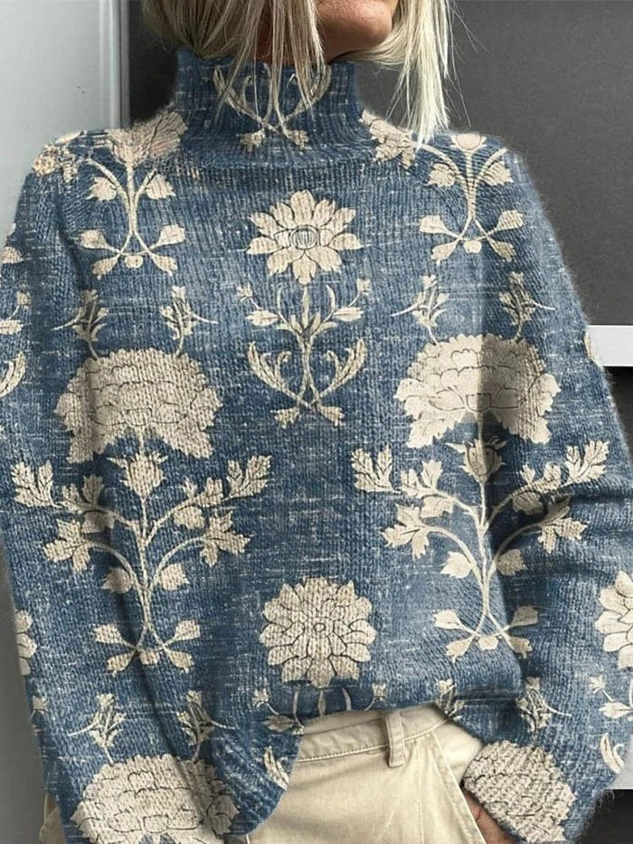 Pull confortable Danoir Paris Emyrae en maille douce, porté sur mannequin, couleur neutre, manches longues et col rond.
