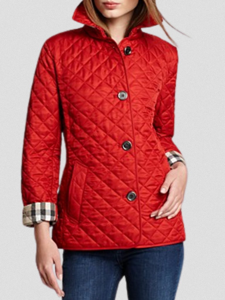 Veste d'automne Jennifer de Danoir Paris, tissu chaud, coupe ajustée, couleur neutre, vue de face avec détails de bouton.