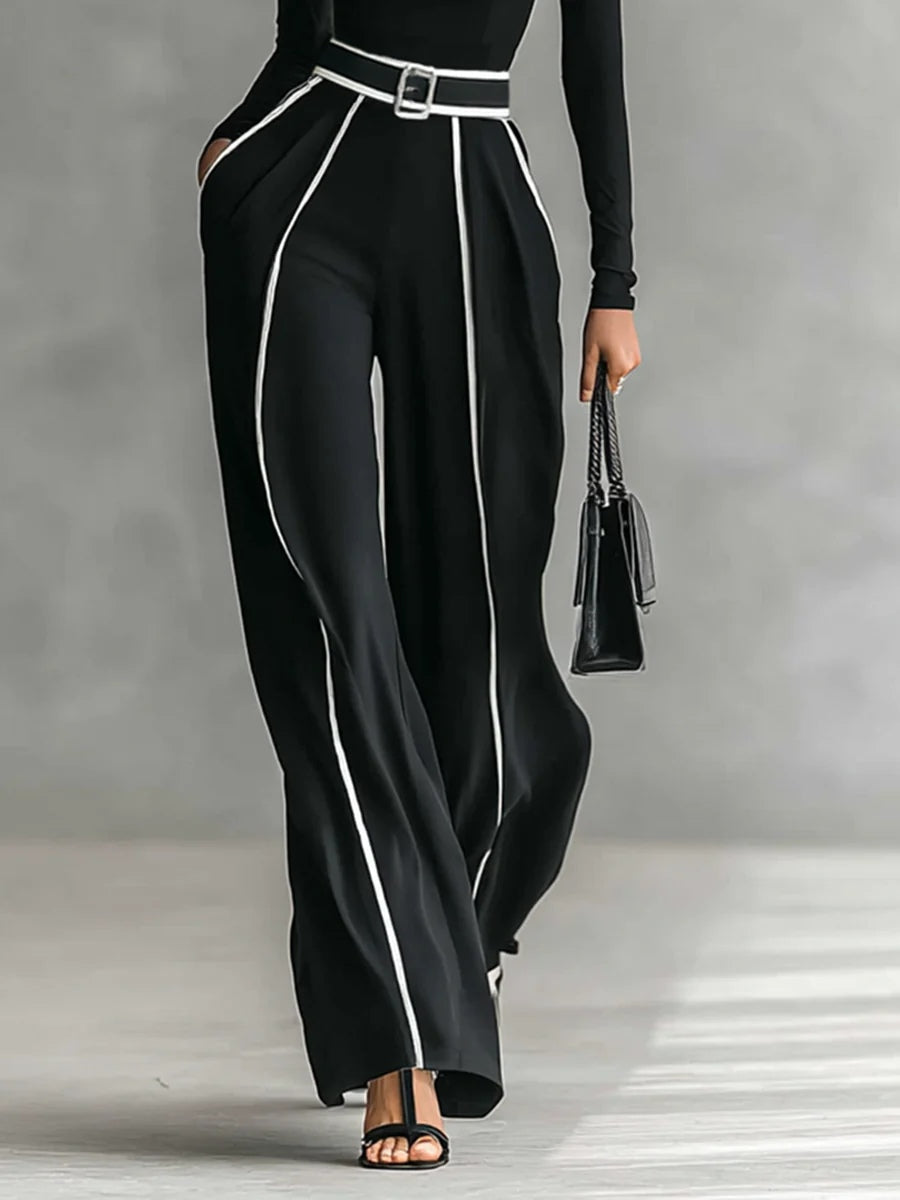 Robe élégante Danoir Paris Emma avec col montant et pantalon large, vue de face sur fond blanc.