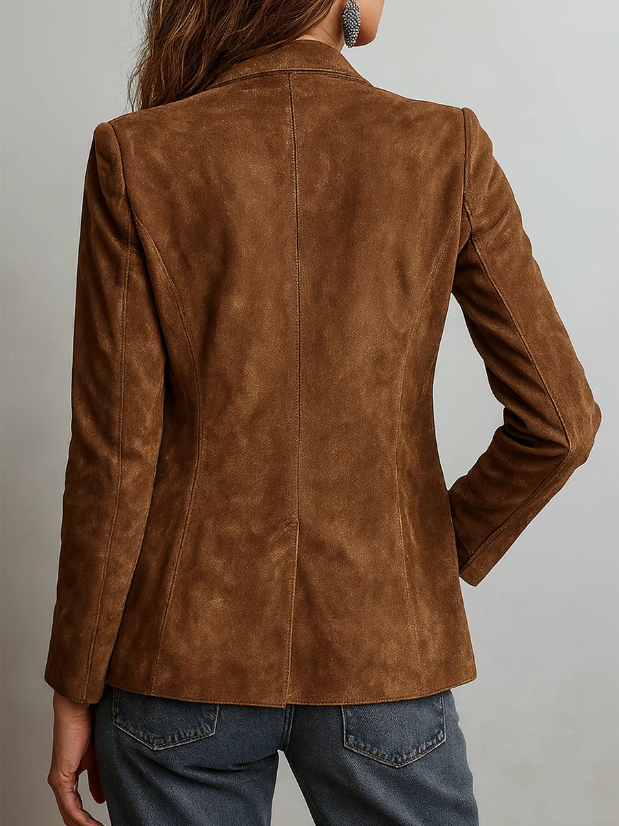 Blazer vintage marron Danoir Paris de la marque Marcelle, veste élégante en tissu, vue de face sur fond neutre.