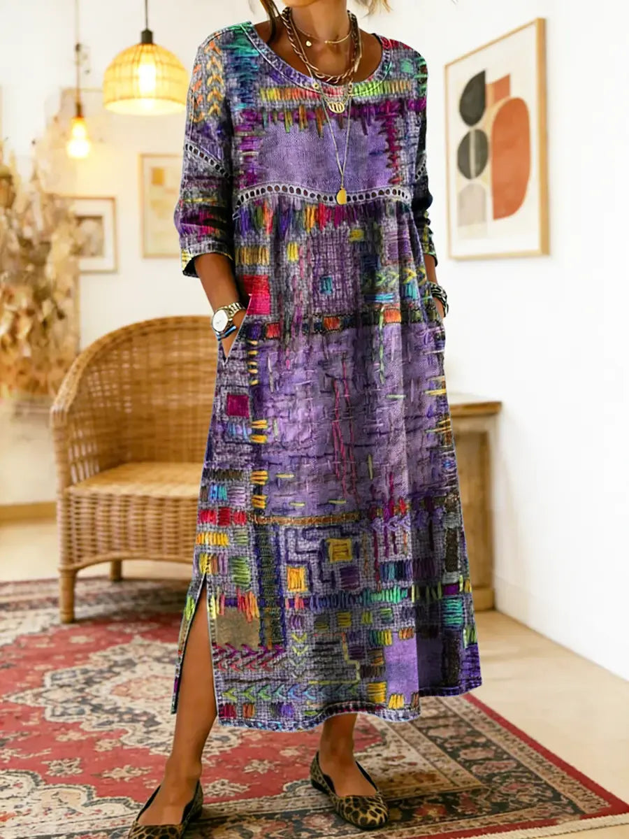 Manuela | Robe en jean patchwork ethnique