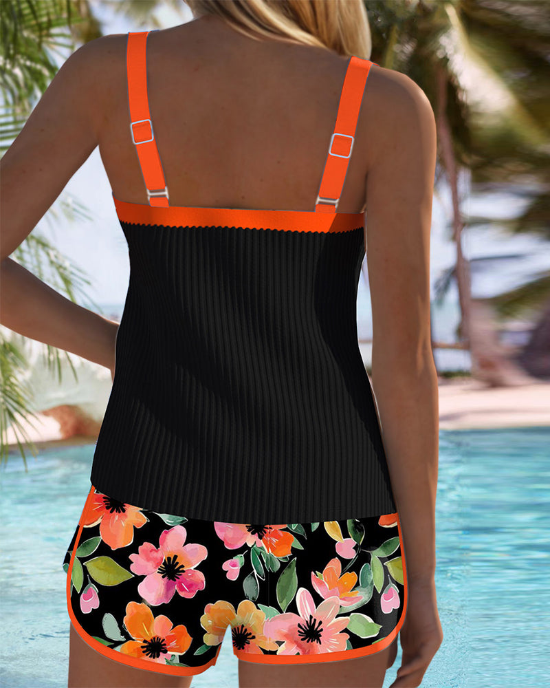 Federica - Ensemble short tankini côtelé