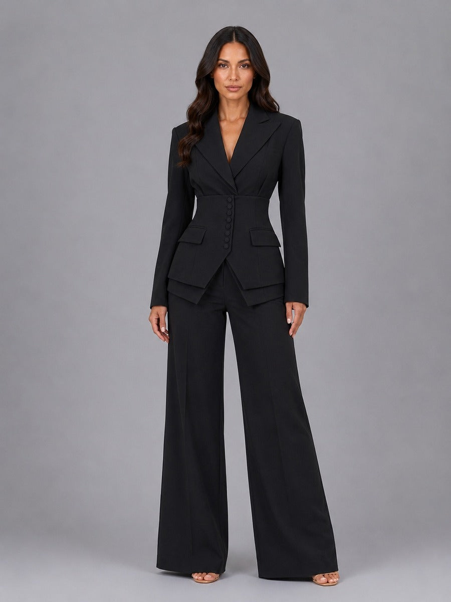 Anselma | Ensemble Deux Pièces avec Blazer à Taille Marquée et Pantalons Palazzo