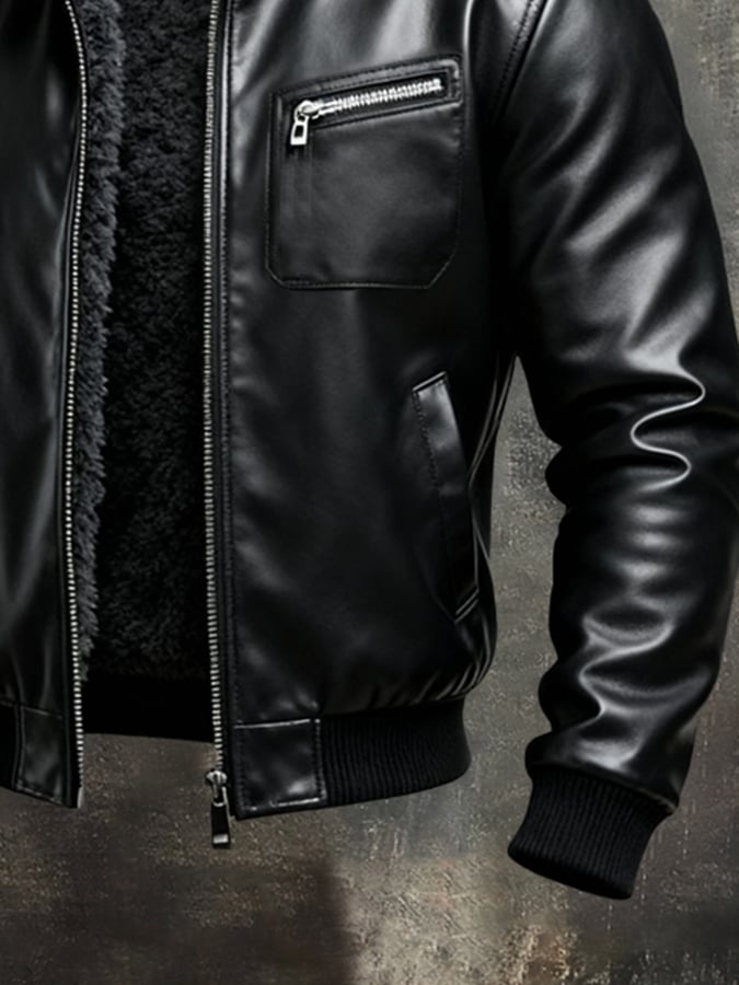 MAISON CLÉMENT PARIS™ | VESTE CHAUDE EN CUIR NOIR DOUBLÉE SHERPA