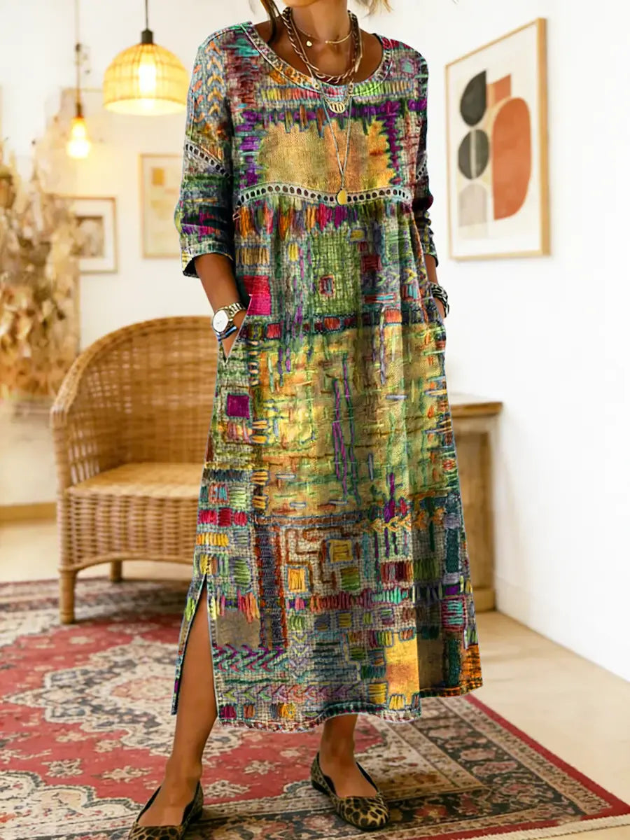 Manuela | Robe en jean patchwork ethnique