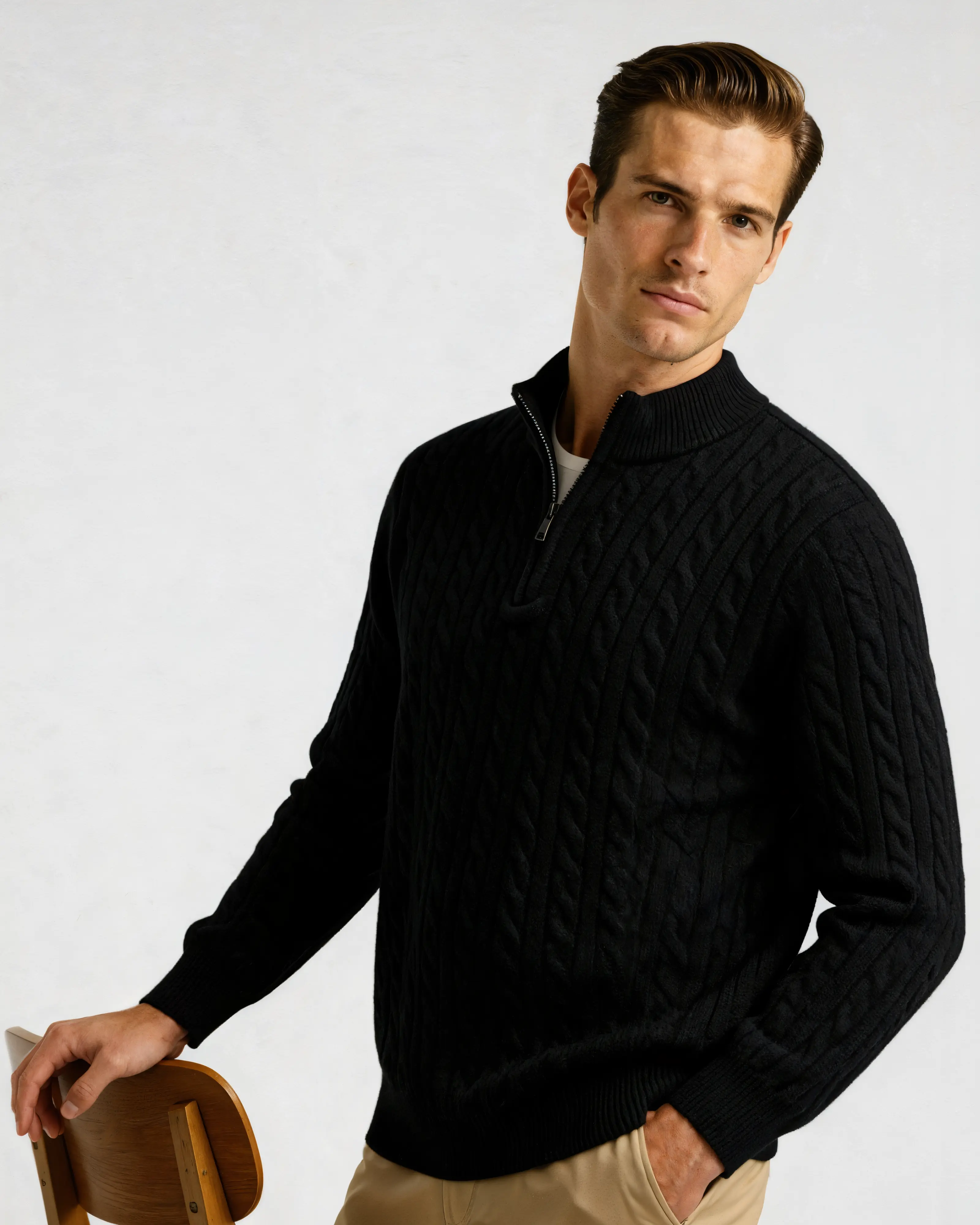 100% Cashmere Woven Half Zip Old Money