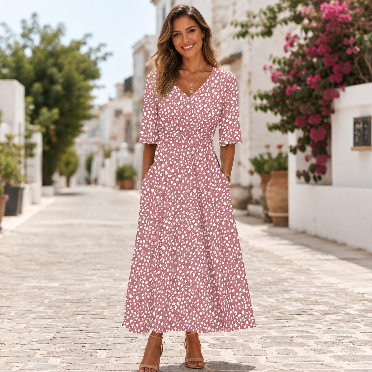 Francesca | Robe midi élégante à effet ventre plat