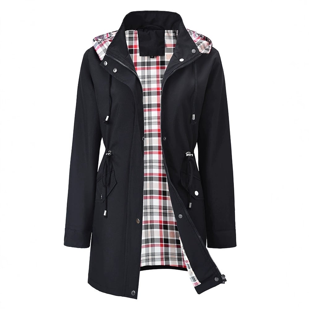 Veste de pluie 3-en-1 Carlotta Danoir Paris avec capuche amovible, imperméable et élégante pour femmes.