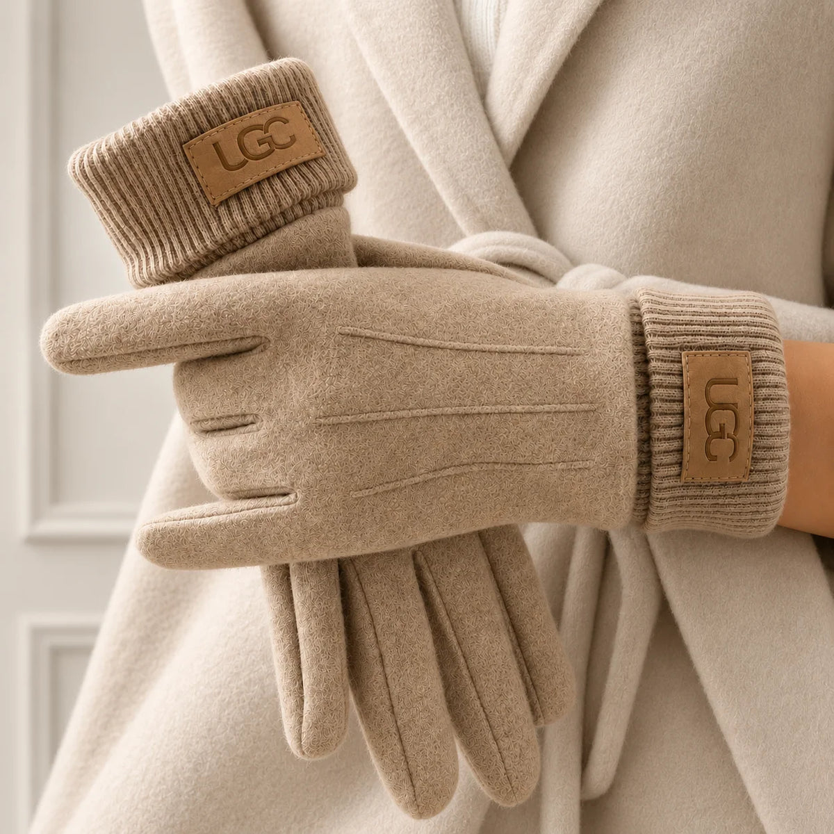 Gants en cachemire Avery Danoir Paris, texture douce et maille élégante visibles en gros plan