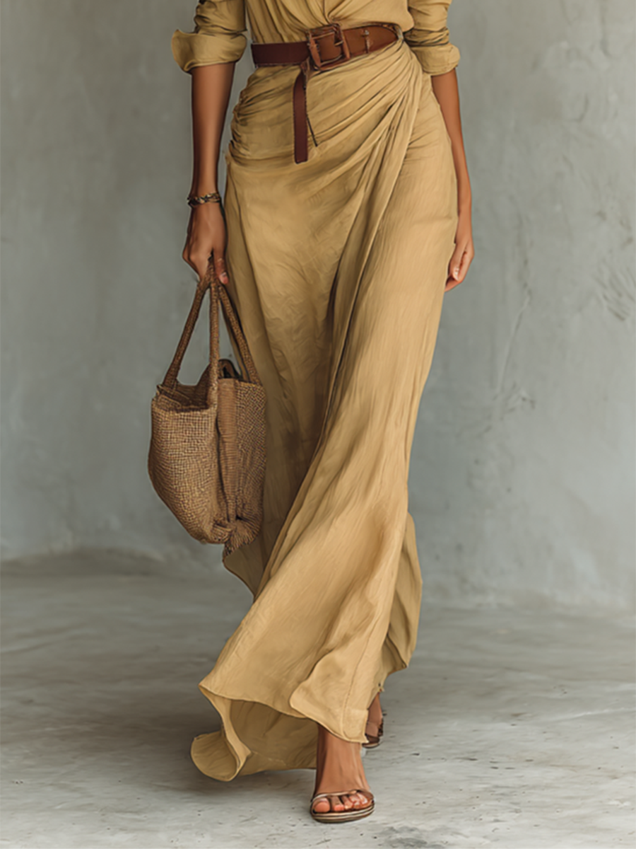 Robe longue décontractée Victoire de Danoir Paris, tissu fluide, couleur neutre, portée élégante et confortable, mode feminine.