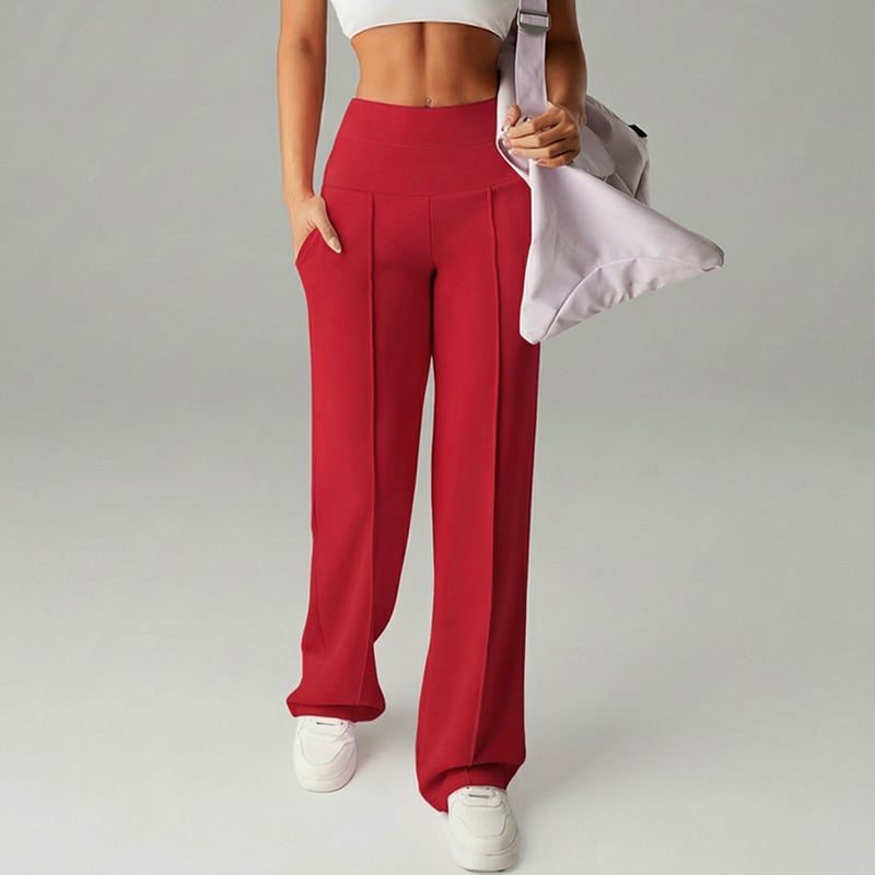 Pantalon femme à jambes larges et droites, taille haute, tissu extensible, marque Danoir Paris, en tissu léger et confortable.