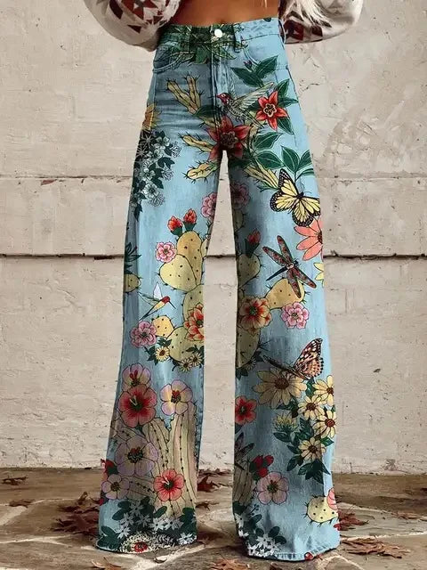 Pantalon floral décontracté et élégant Azly de Danoir Paris, tissu léger avec motif floral coloré.