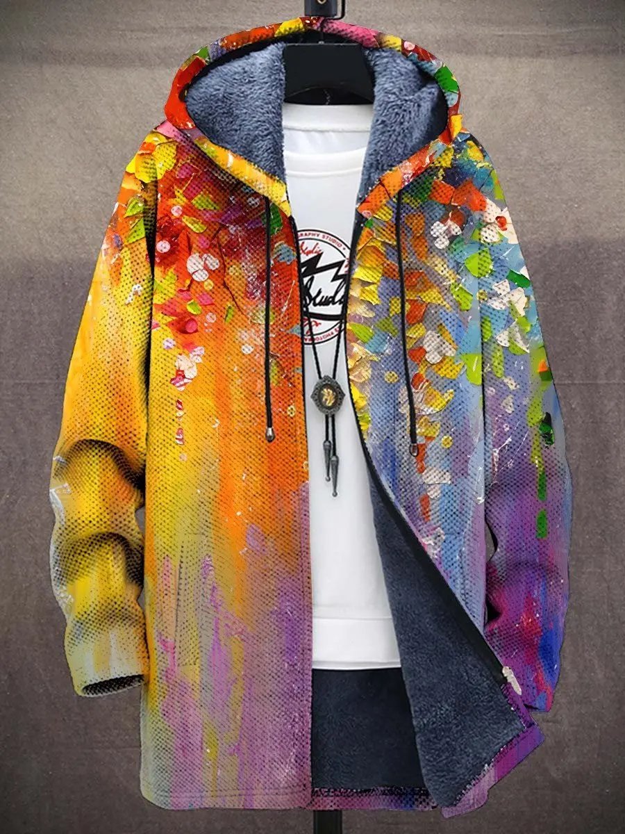 Veste de luxe Elouera de Danoir Paris avec motif arc-en-ciel inspiré par l'art, veste élégante et colorée.