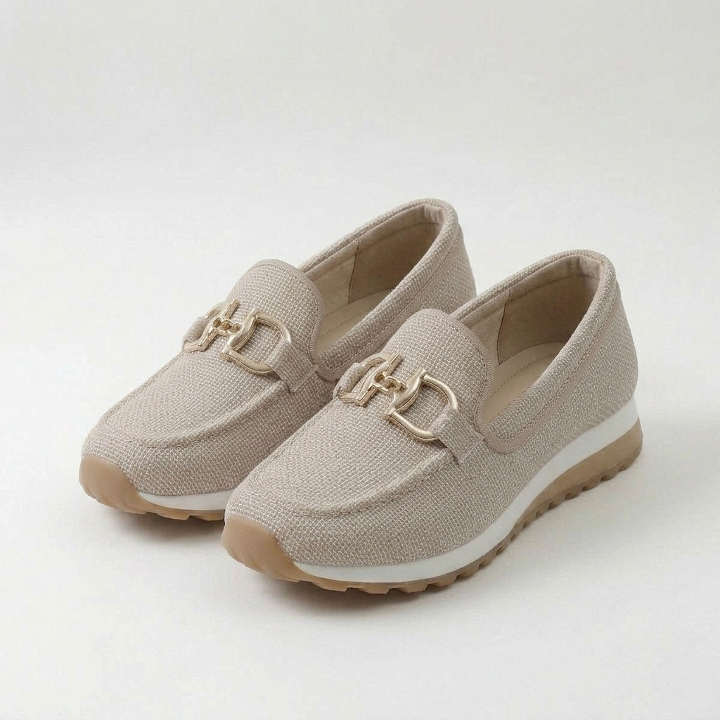 Chaussures orthopédiques Lili de Danoir Paris en beige, baskets confortables pour femmes, semelle rembourrée.