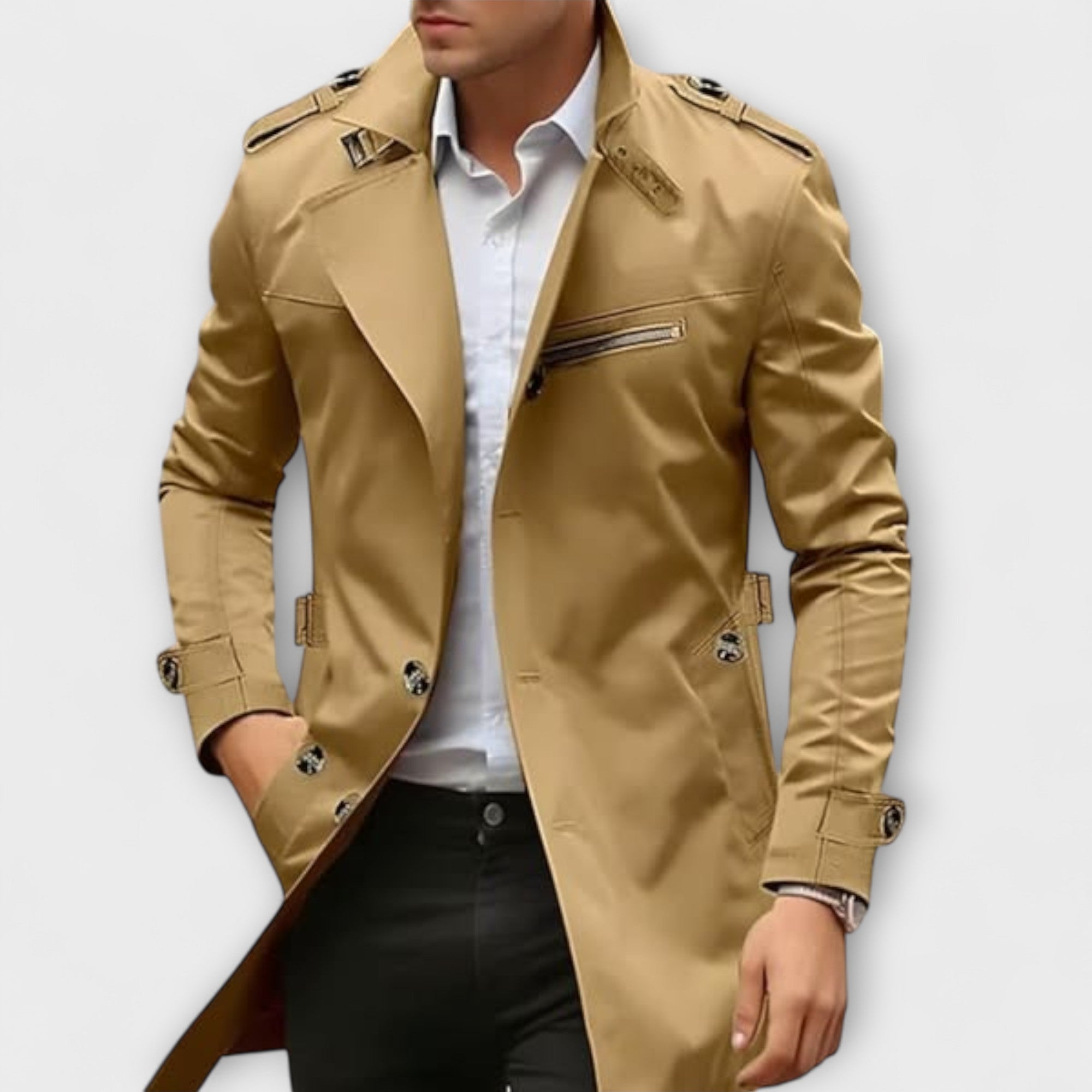 Veste beige clair Danoir Paris™ faite main, en tissu de haute qualité, élégante et sophistiquée.