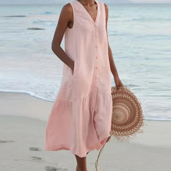Robe chemise d'été Danoir Paris en coton léger, sans manches, avec poche, col en V et taille lâche, idéale pour la plage.