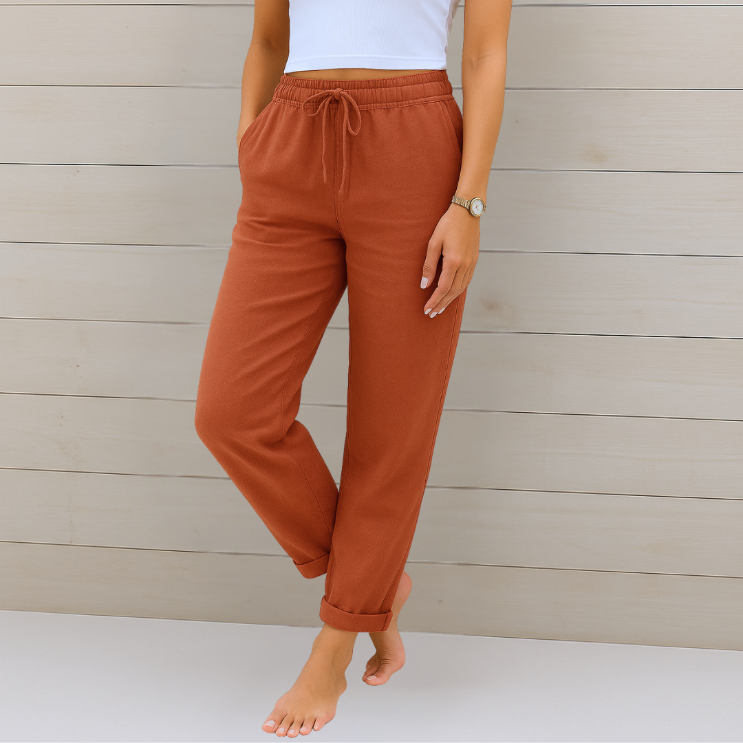 Pantalons en lin stretch respirant Danoir Paris Maja, tissu léger et confort optimal pour un style chic et décontracté.