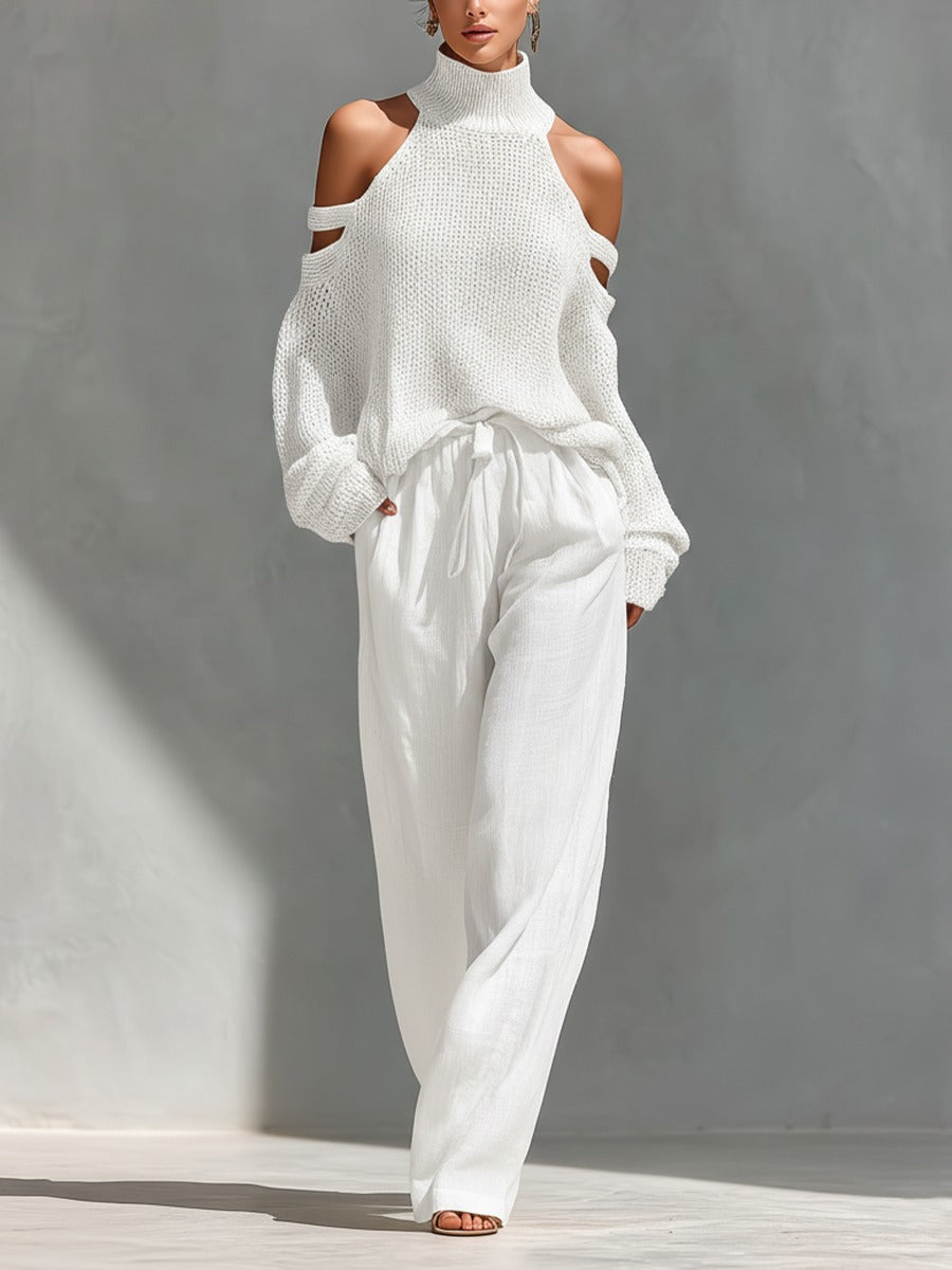 Ensemble deux pièces beige Alessia de Danoir Paris, top cache-cœur et jupe courte à épaules dénudées, pour femmes élégantes.