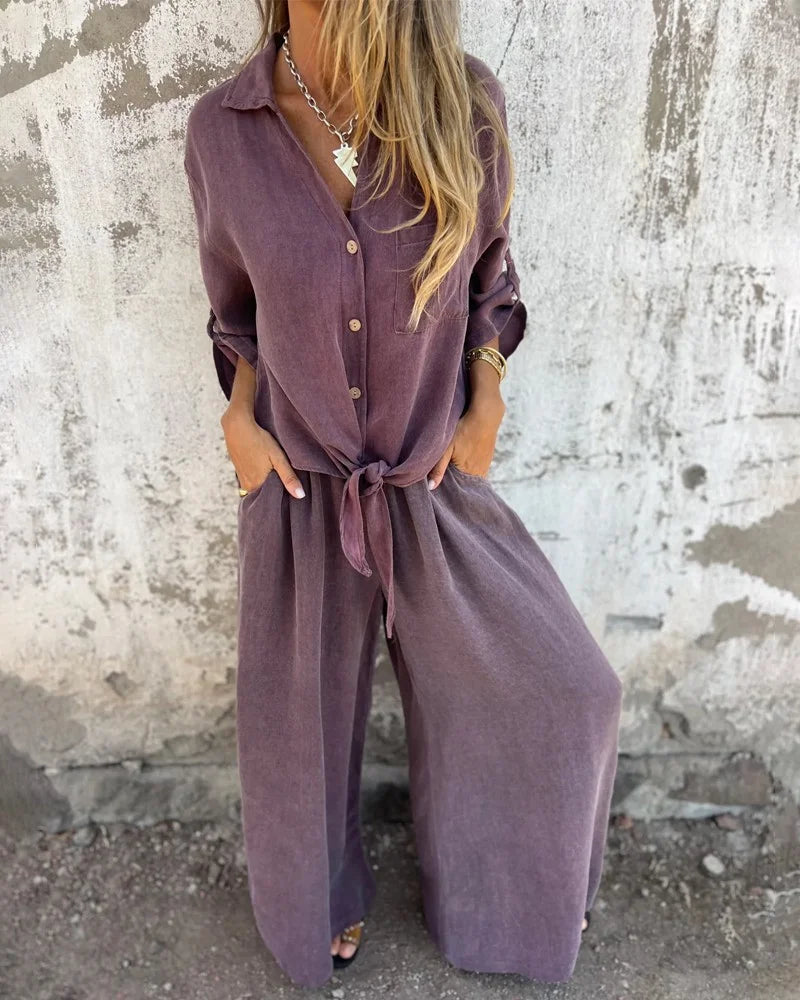 Ensemble deux pièces Quitte beige de Danoir Paris, vêtements polyvalents pour femme, vue rapprochée du design élégant.