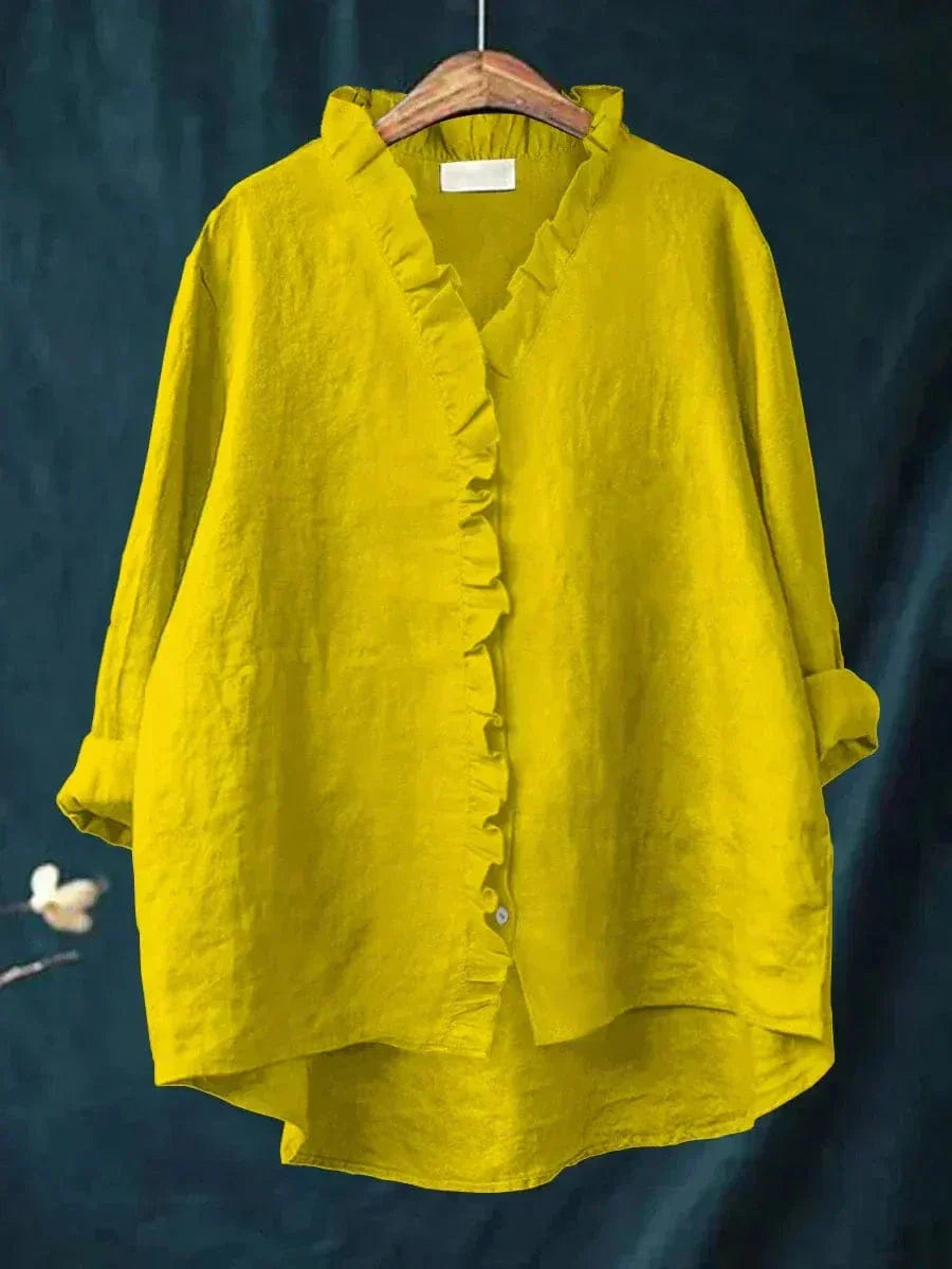 Blouse d'été élégante Danoir Paris Eline en lin blanc, manche courte et coupe fluide, vêtement léger pour femme.