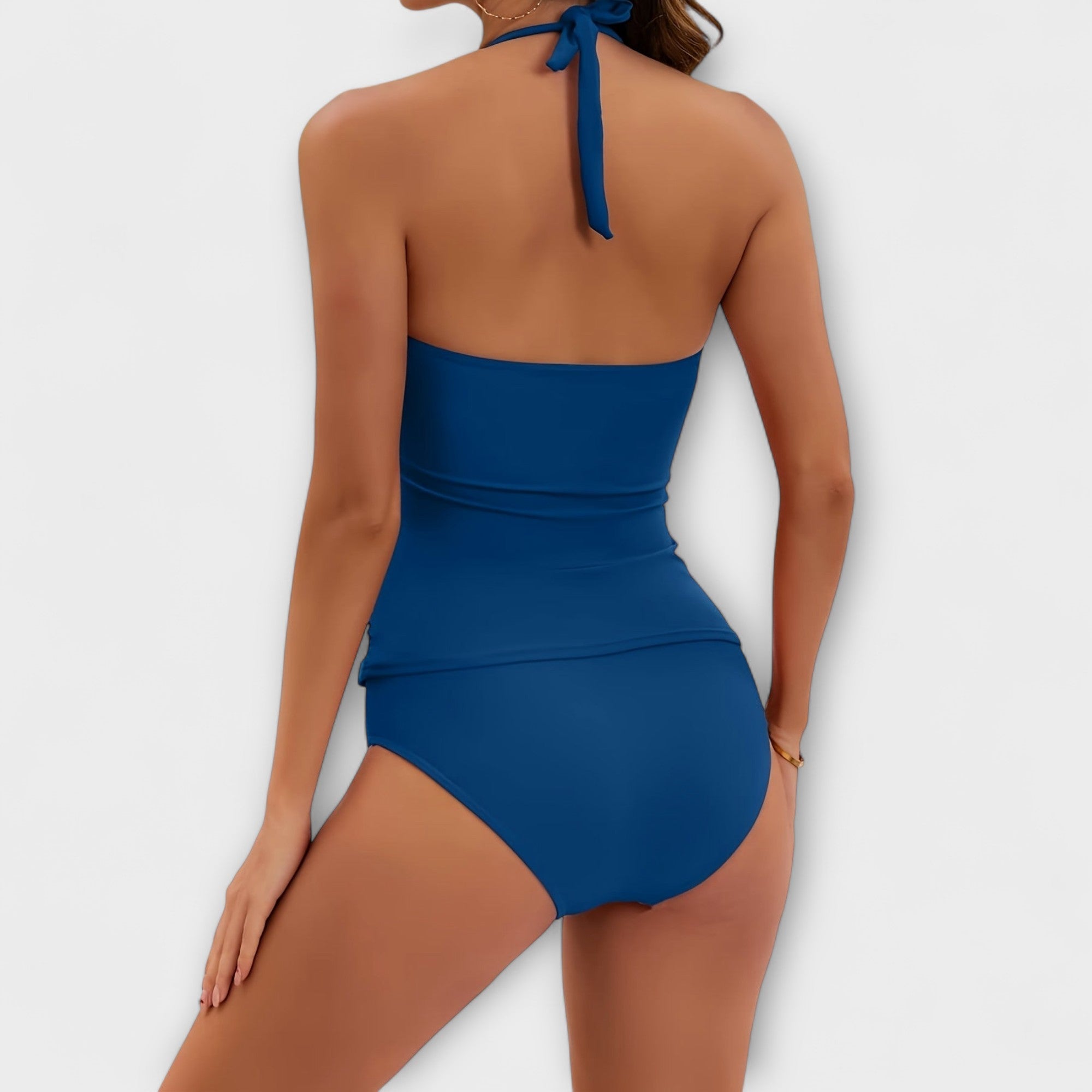 Maillot de bain deux pièces Sienna de Danoir Paris en noir, vue de face, détails du design et tissu visible.