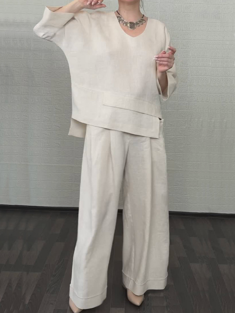 Ensemble décontracté en coton-lin Renaya de Danoir Paris, haut et pantalon confortables en tissu léger et naturel.