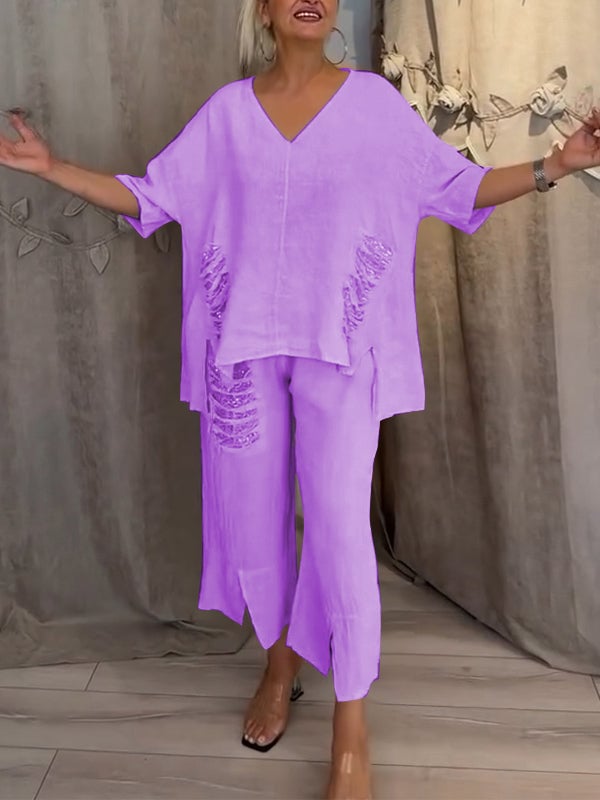 Ensemble deux pièces d'été Bianca de Danoir Paris, top et jupe légers en tissu fluide, porté sur mannequin.