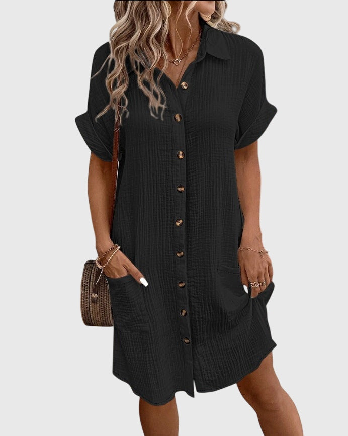 Robe confortable Caroline de Danoir Paris, tissu doux et léger, portée décontractée avec manches longues et style élégant.