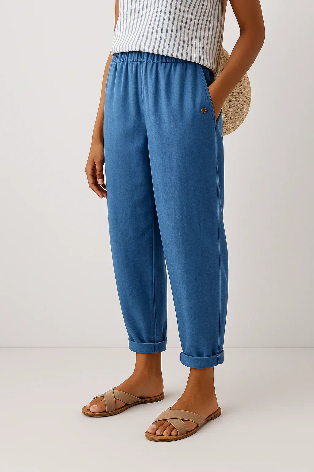 Pantalon léger en lin et coton Edith de Danoir Paris, coupe élégante et confortable, tissu fluide blanc.