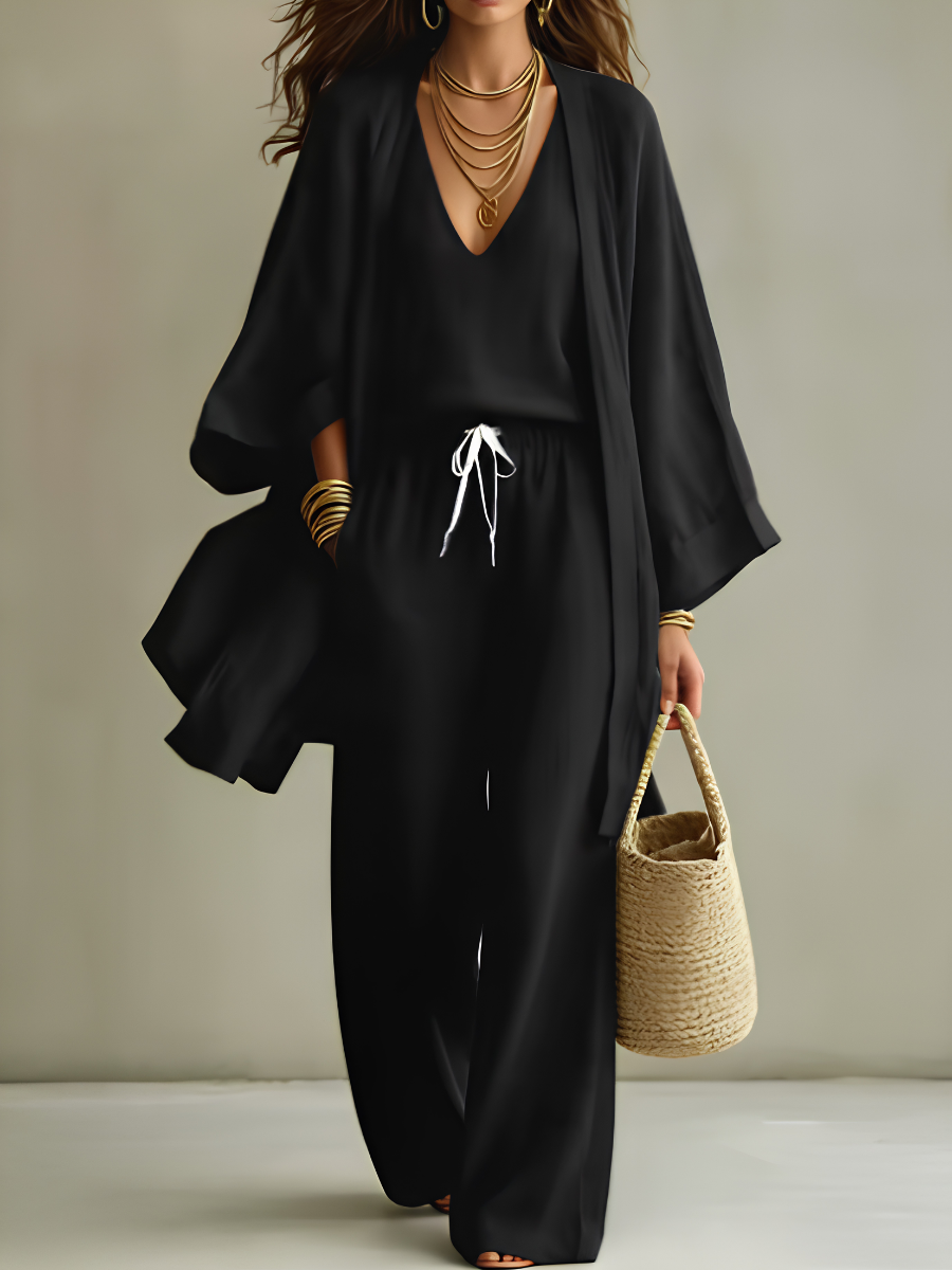 Ensemble homewear 3 pièces en lin blanc Isabelle de Danoir Paris, vêtement décontracté pour le confort à la maison.